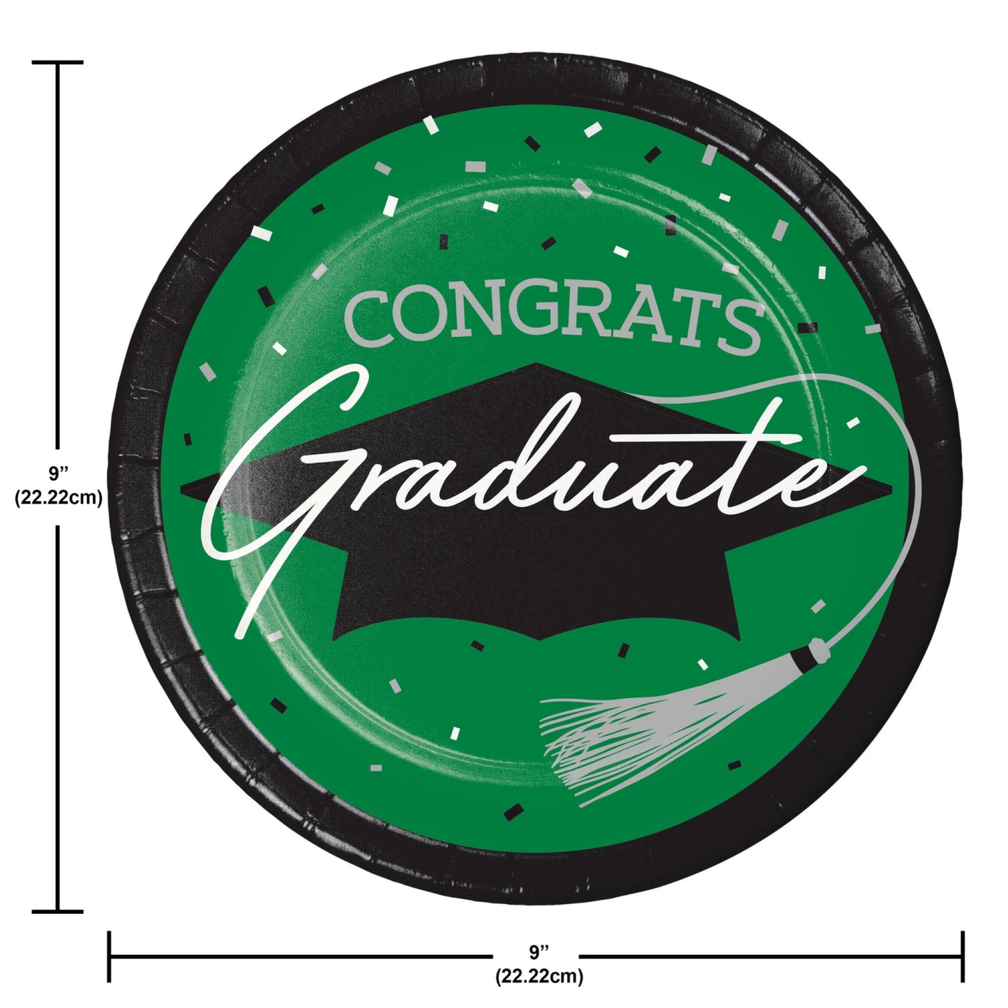School Spirit Green Graduation Dinner Paper Plates 180 ct Dimension Image