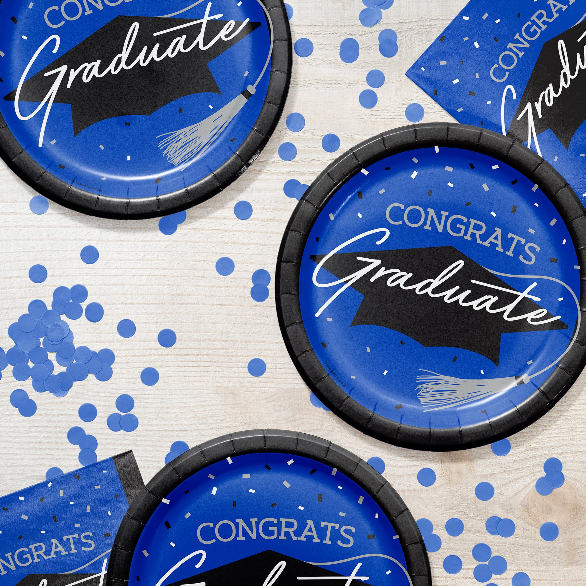 School Spirit Blue Graduation Dinner Paper Plates 180 ct Lifestyle Image