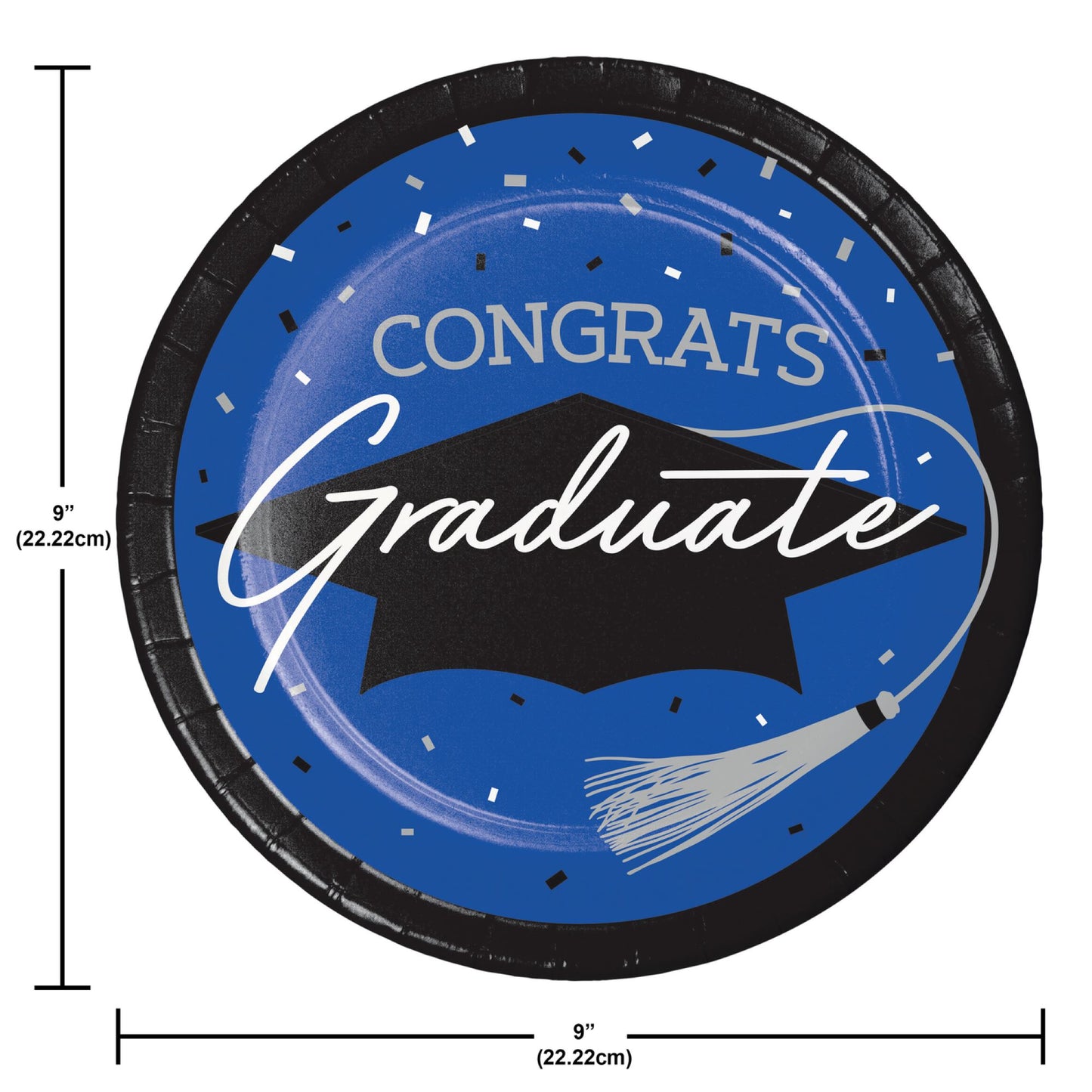 School Spirit Blue Graduation Dinner Paper Plates 180 ct Dimension Image