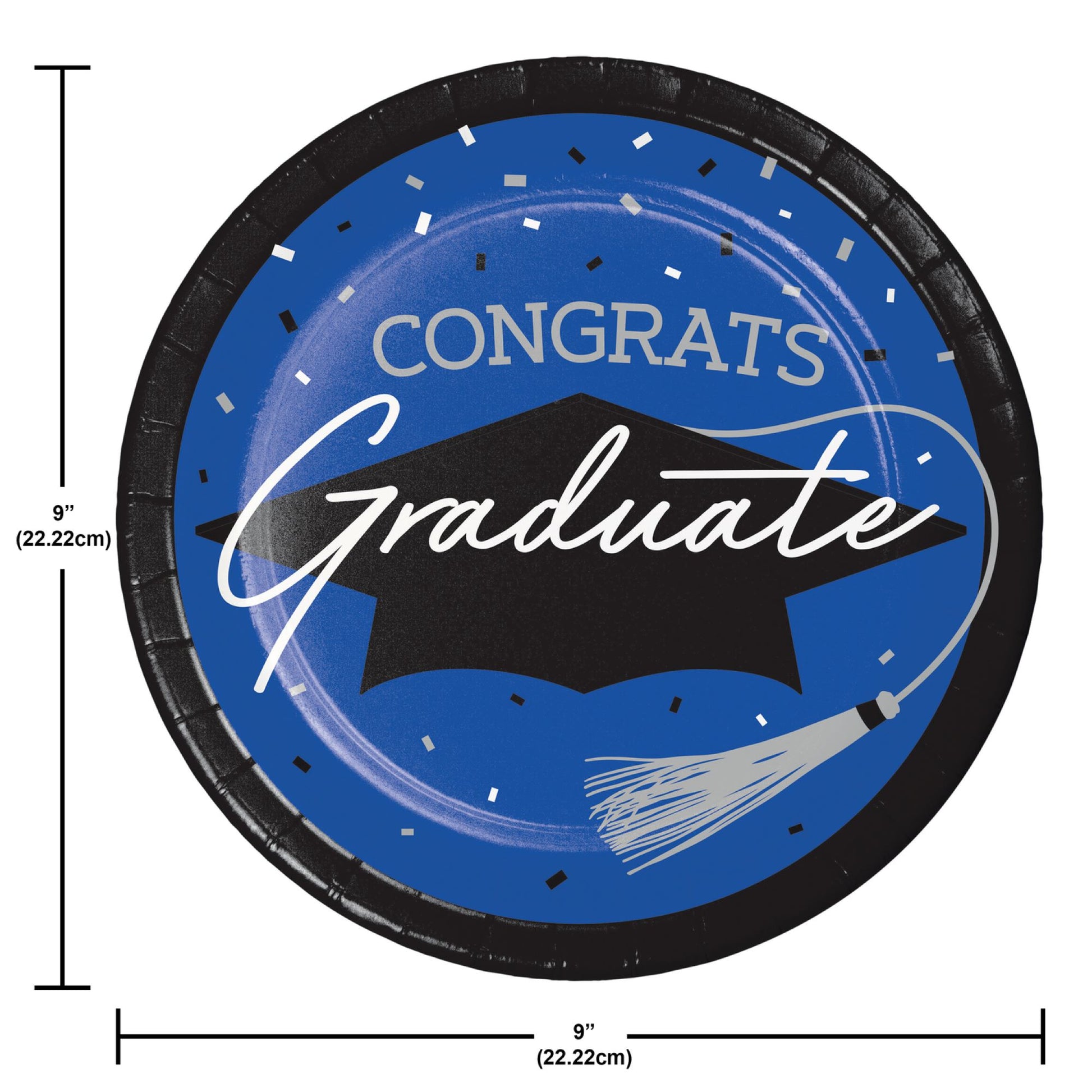 School Spirit Blue Graduation Dinner Paper Plates 180 ct Dimension Image
