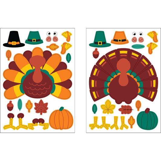 Build a Turkey Thanksgiving Stickers 96 ct. Turkey stickers in a colorful design
