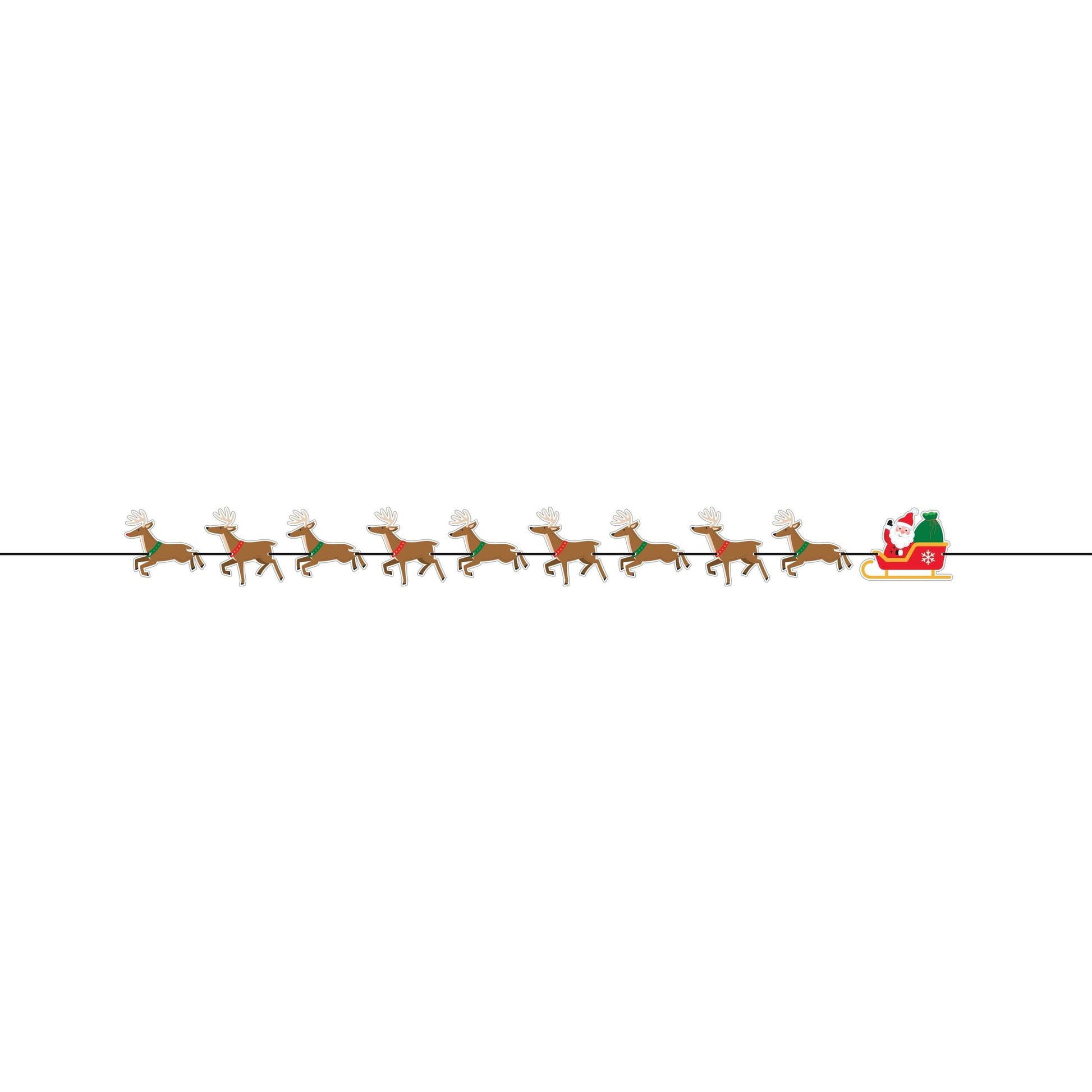 Paper banner of Santa Claus in a sleigh pulled by reindeer on a white background
