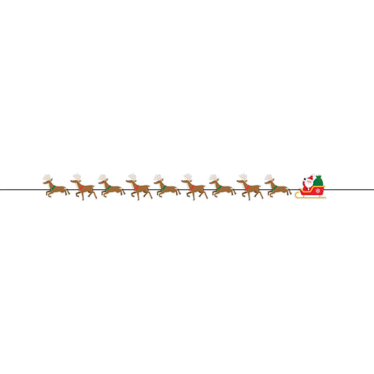 Paper banner of Santa Claus in a sleigh pulled by reindeer on a white background