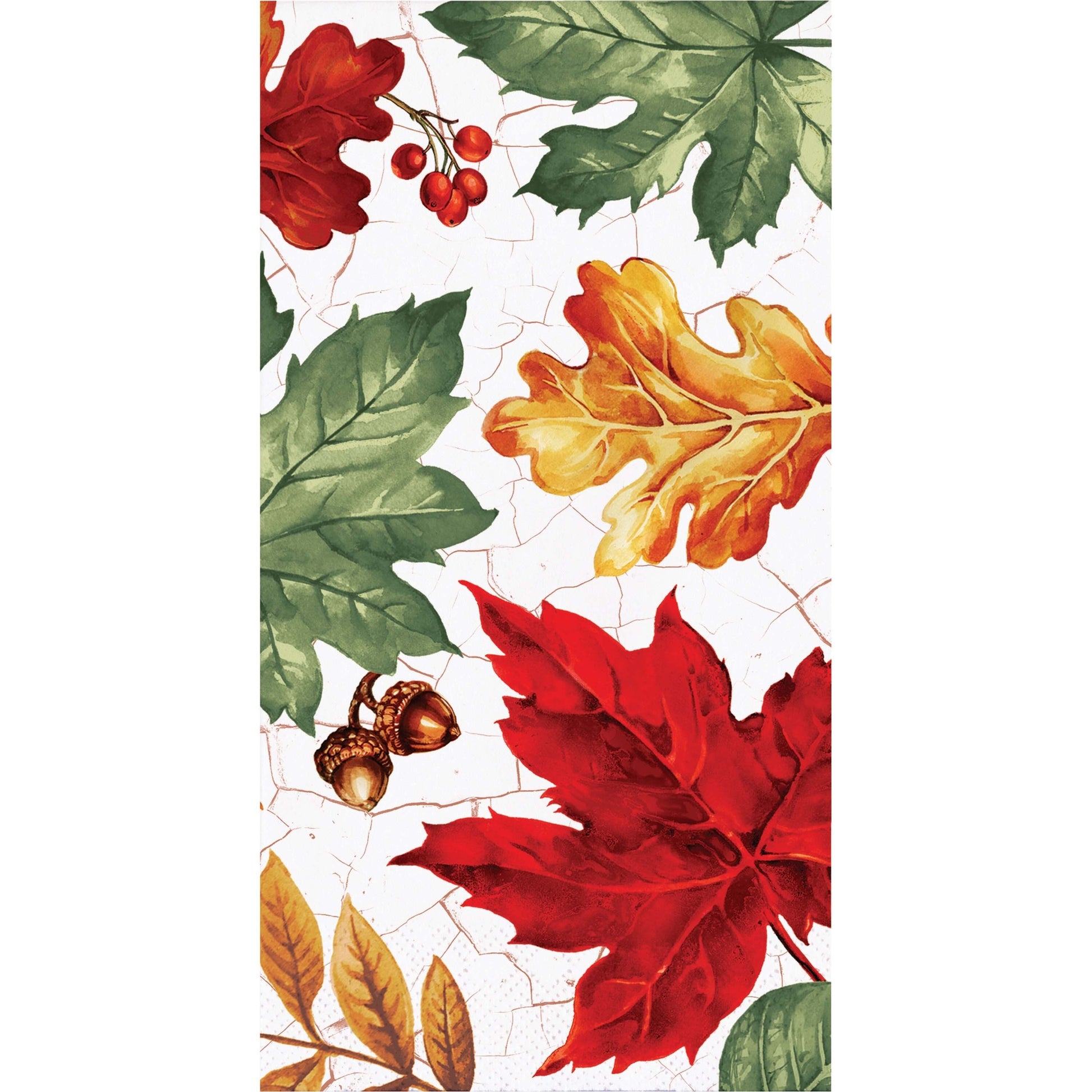 Autumn Air Dinner Napkins 192 ct. Decorative paper napkin with autumn leaves, acorns, and berries on a white background
