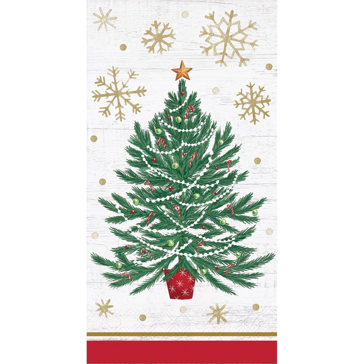 Decorative paper napkin with a Christmas tree and snowflakes on a white background