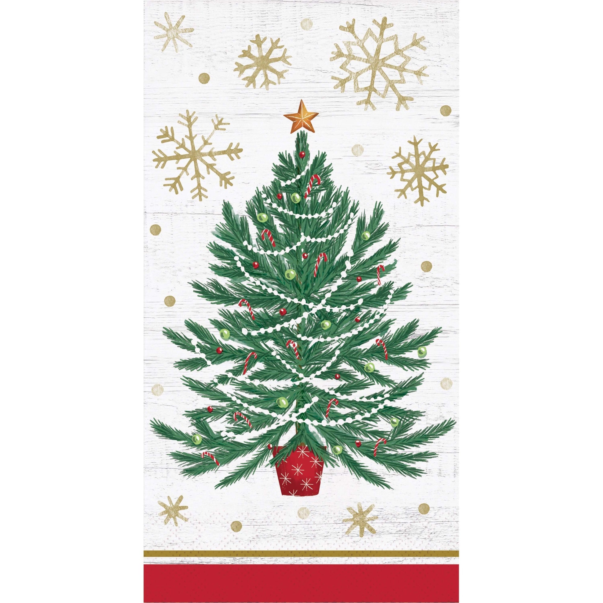 Decorative paper napkin with a Christmas tree and snowflakes on a white background