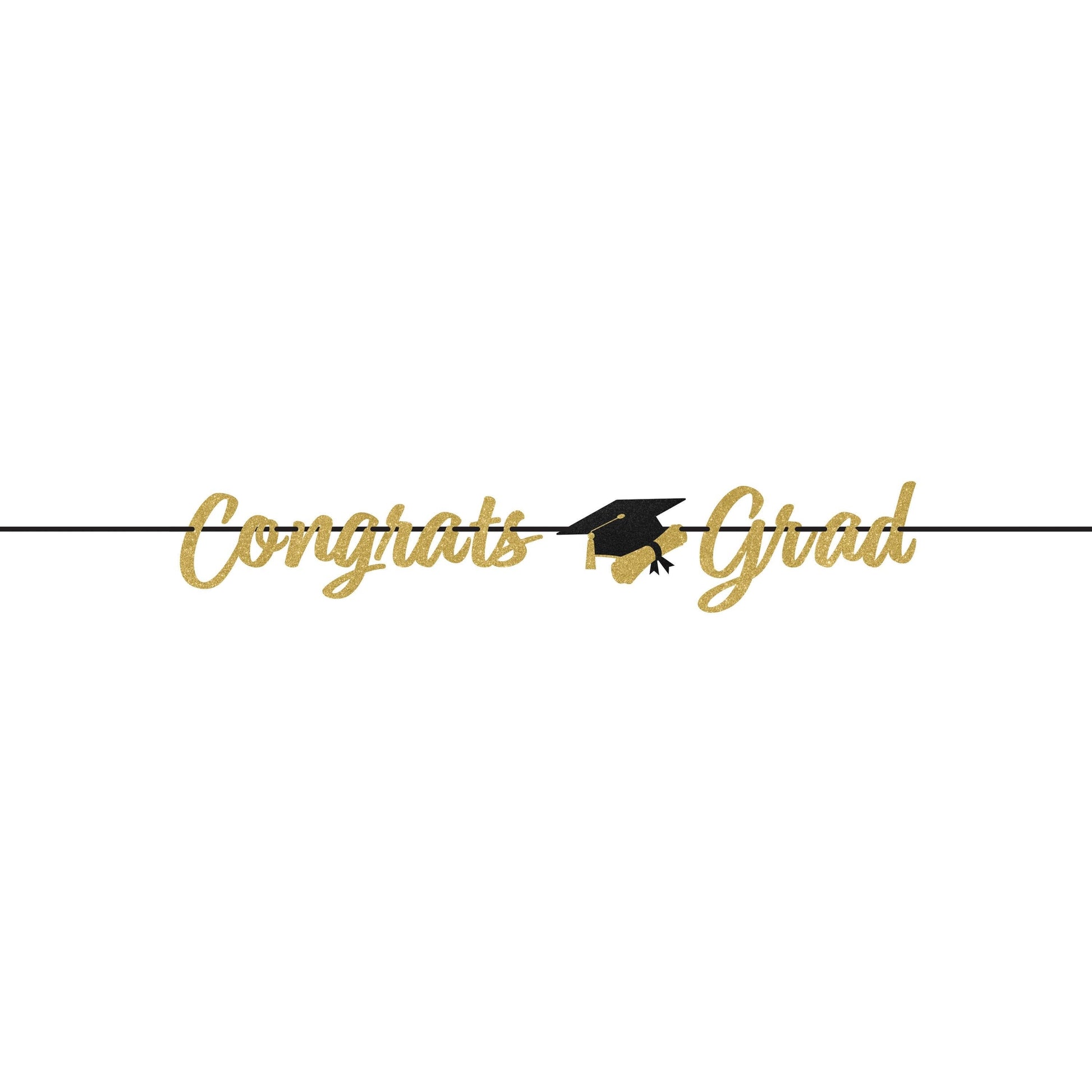 Graduation-themed decorative banner with 'Congrats Grad' text and a graduation cap on a white background.