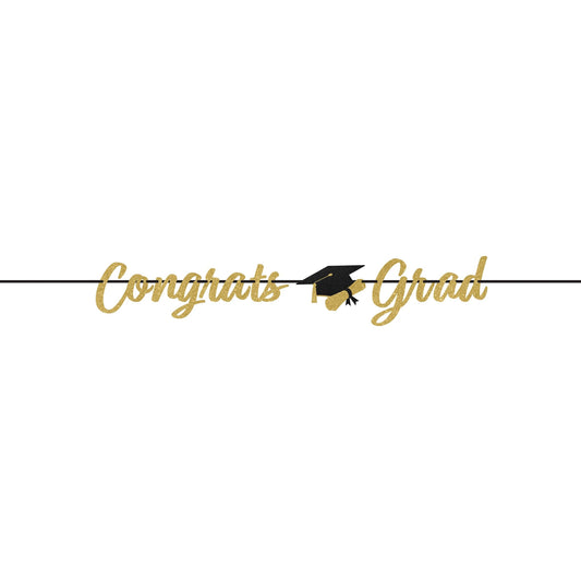 Graduation-themed decorative banner with 'Congrats Grad' text and a graduation cap on a white background.