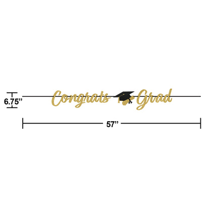 Graduation-themed decorative banner with 'Congrats Grad' text and a graduation cap, on a white background. Measurements shown.