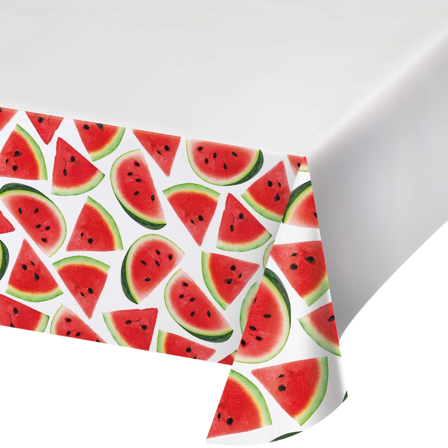 Tablecloth with a pattern of watermelon slices on a white background