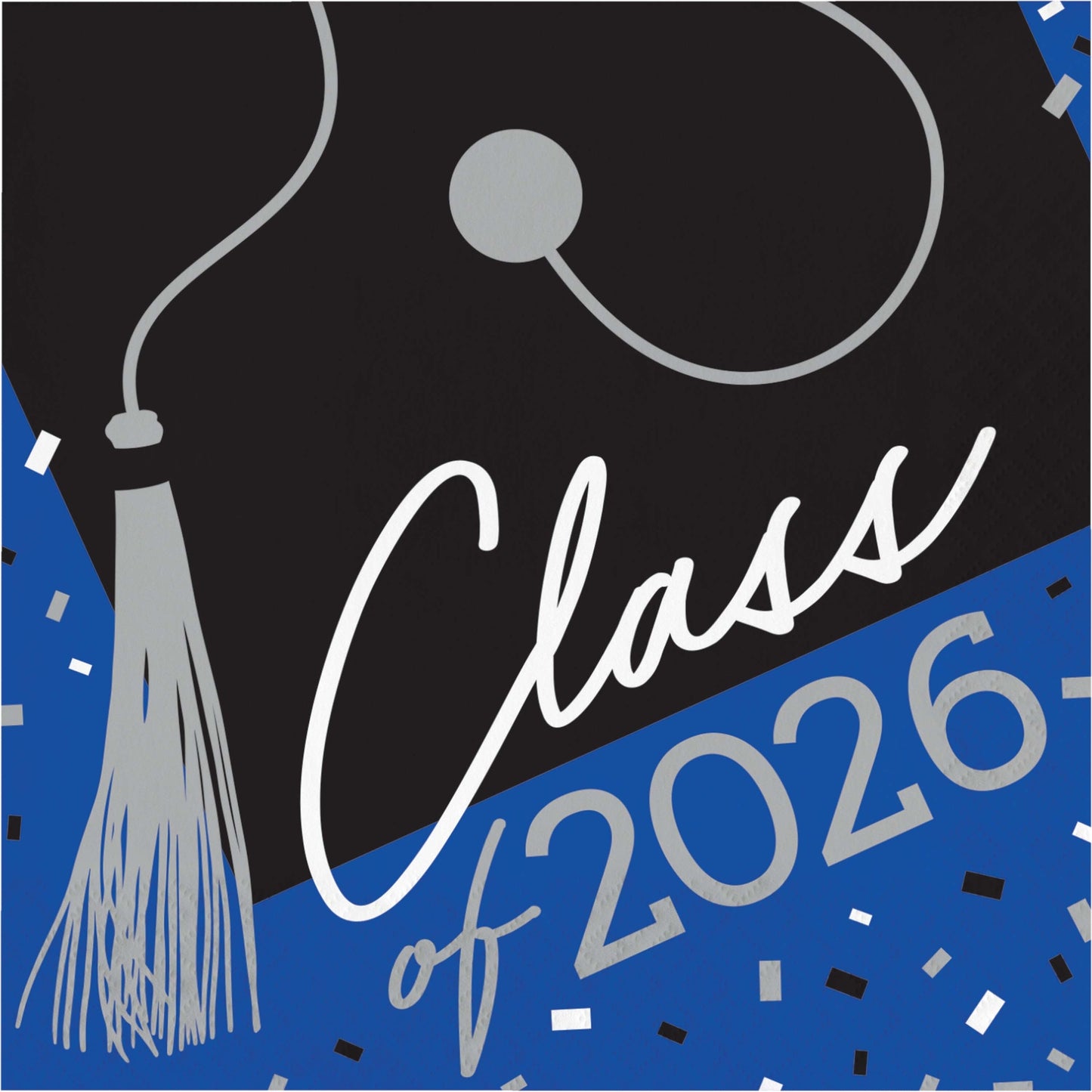 Graduation cap with 'Class of 2026' text on a black and blue background