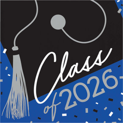 Graduation cap with 'Class of 2026' text on a black and blue background