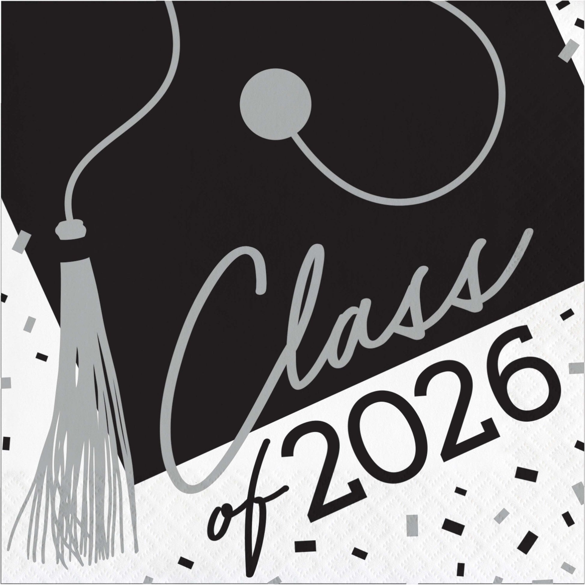 Graduation cap with 'Class of 2026' text on a black, white, and gray background