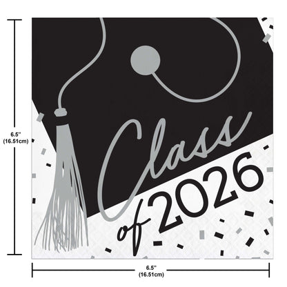 Graduation cap with 'Class of 2026' text and tassel, with dimensions indicated.