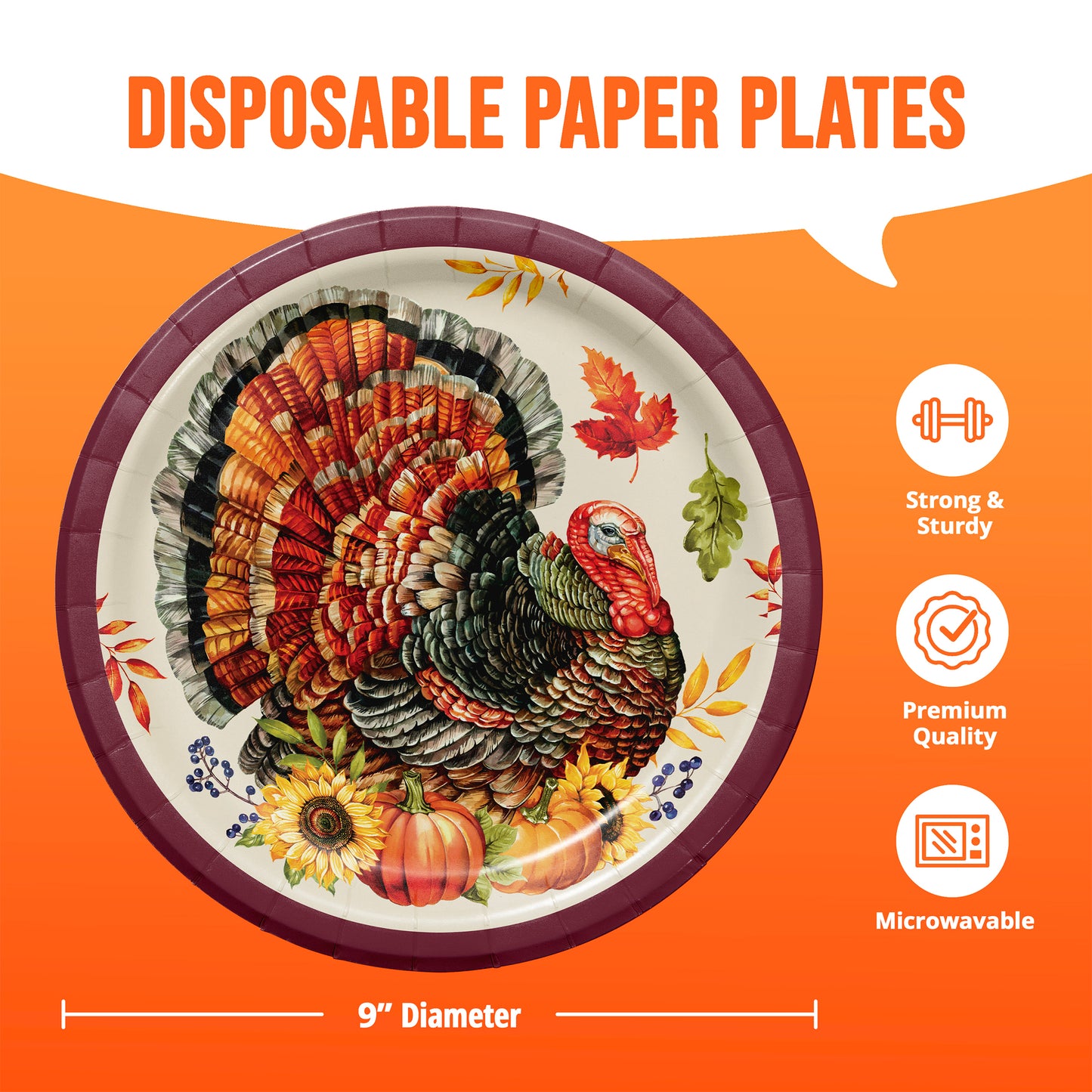 Bountiful Bird Thanksgiving Party Paper Plates 96 ct