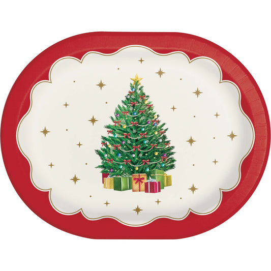 Sparkling Spruce Christmas Oval Paper Plates 96 ct