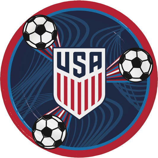 Paper plate with soccer balls and USA logo