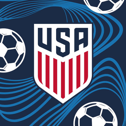 Napkin with USA soccer team logo with soccer balls on a blue background