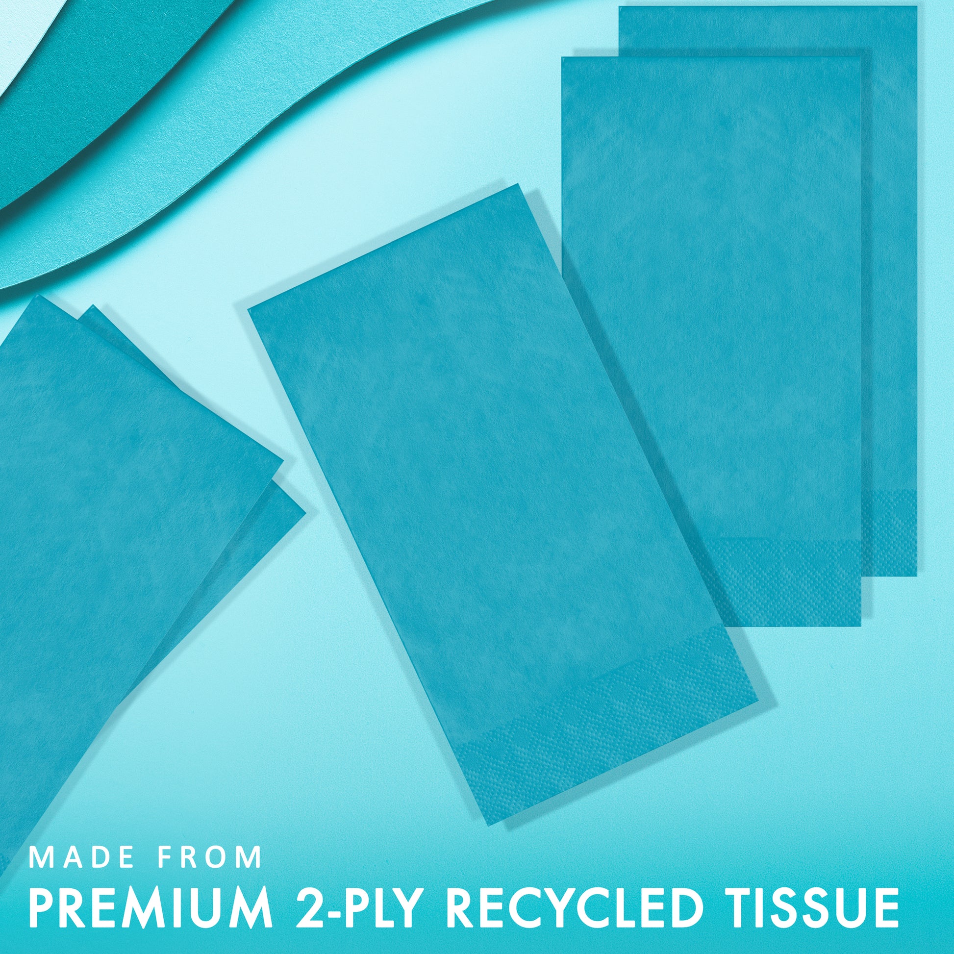 Turquoise napkin with a textured pin emboss pattern on a blue background