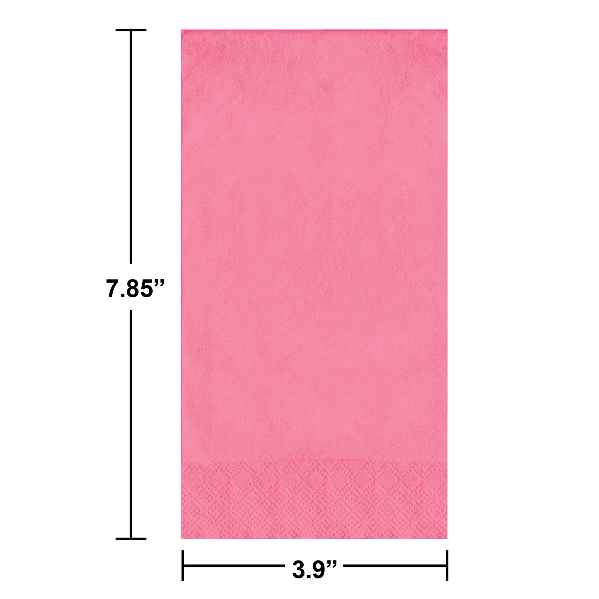 Pink paper napkin with dimensions labeled on a white background