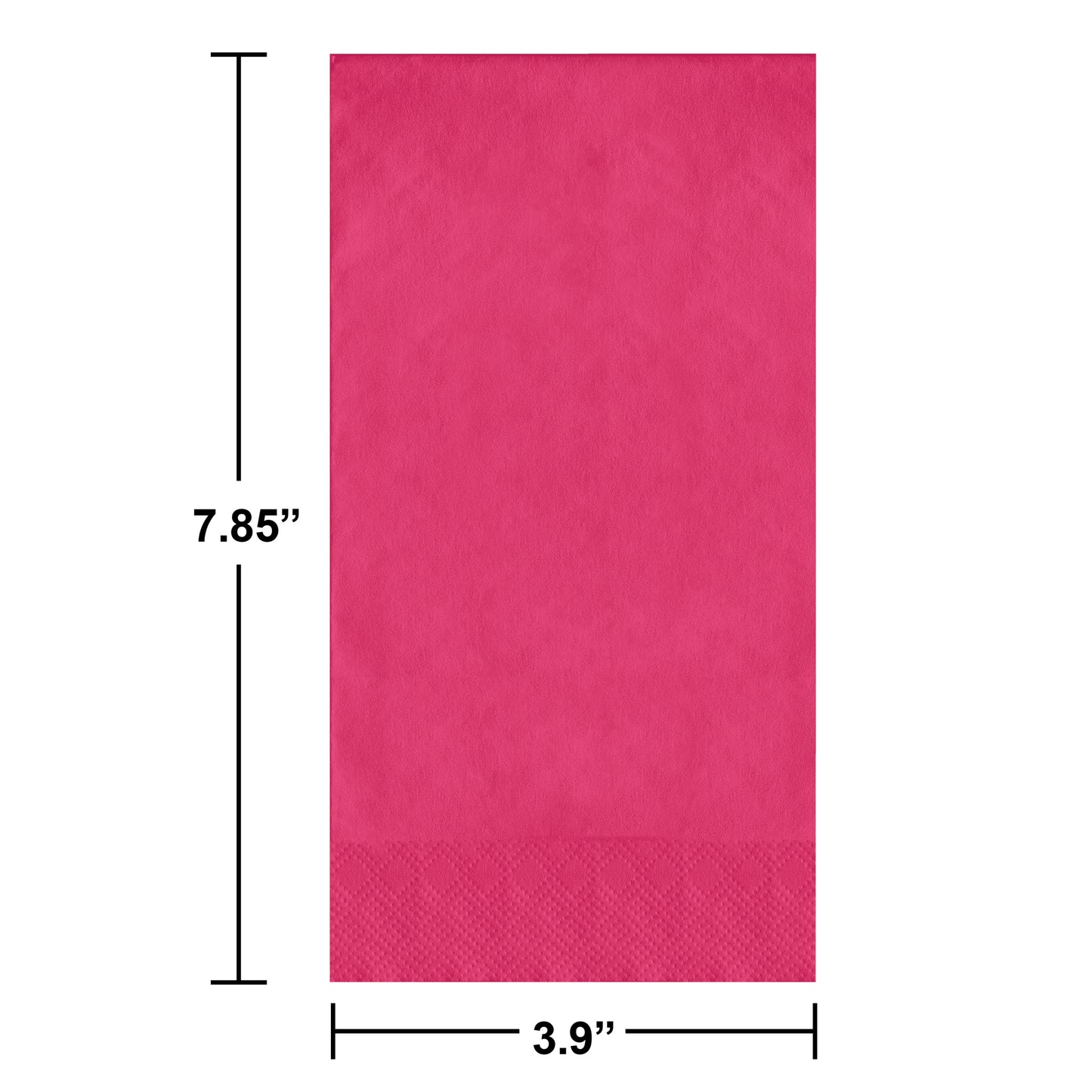Pink paper napkins with dimensions labeled on a white background