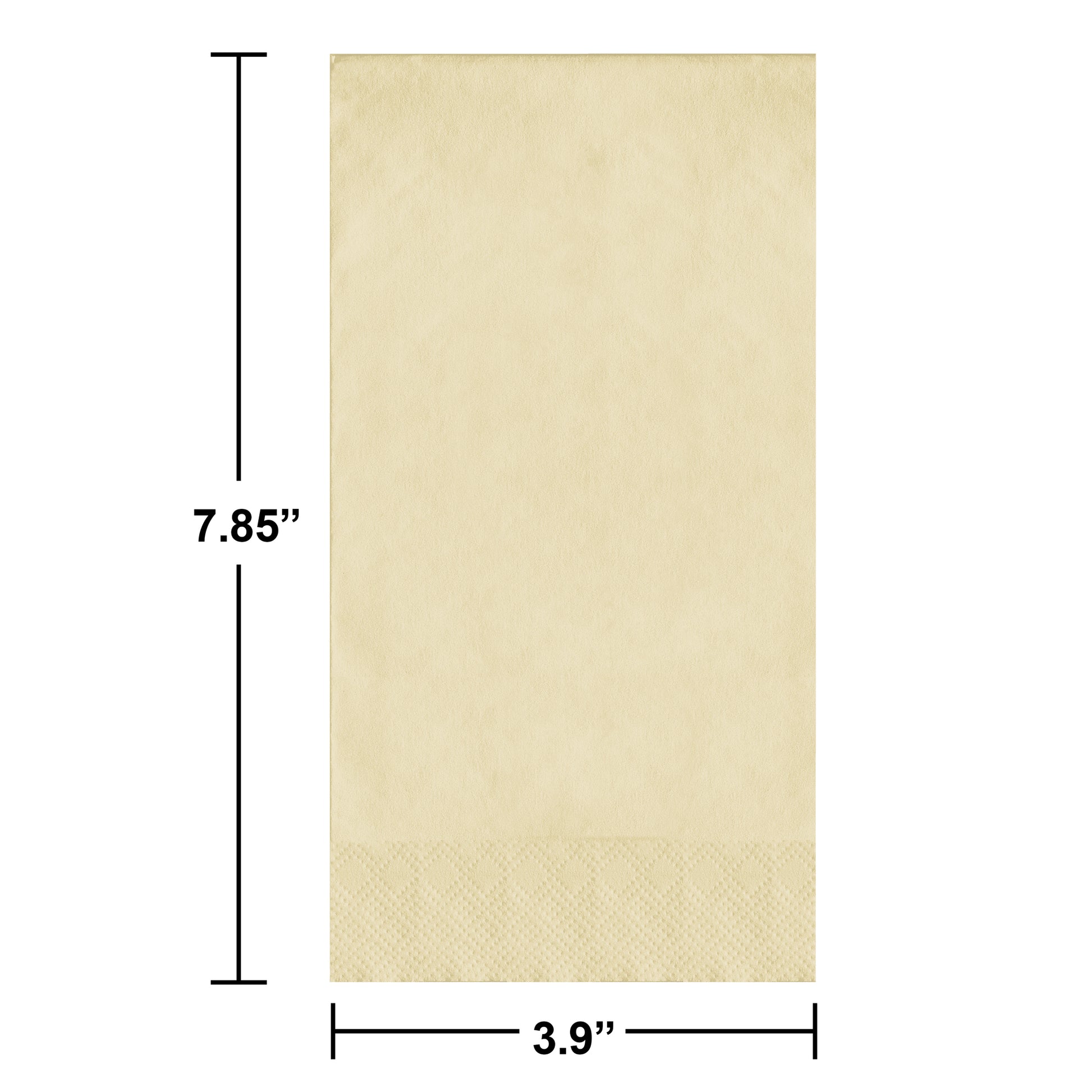 Ivory dinner napkin with dimensions labeled on a white background