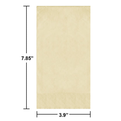 Ivory dinner napkin with dimensions labeled on a white background
