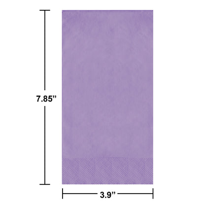 Purple guest towel with dimensions labeled on a white background