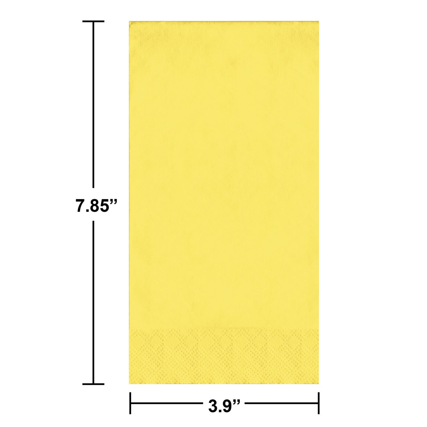 Yellow napkin with dimensions labeled on a white background