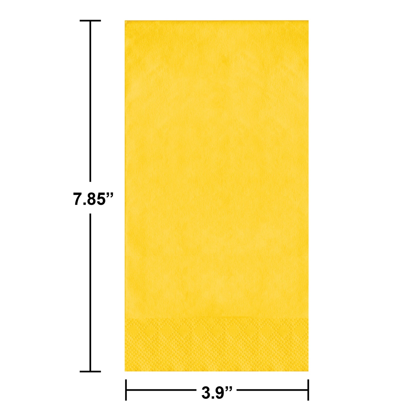 Yellow paper napkin with dimensions labeled on a white background
