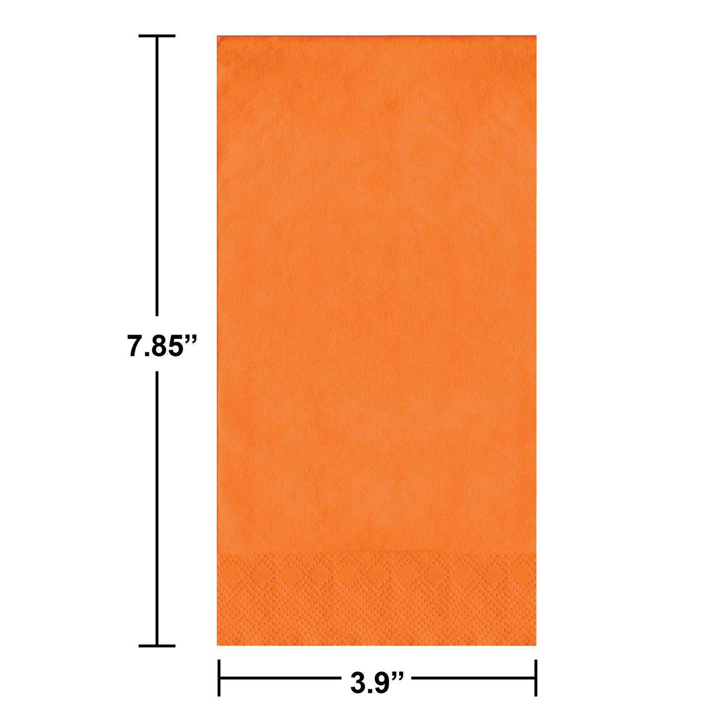 Orange napkins on a white background with measurements shown