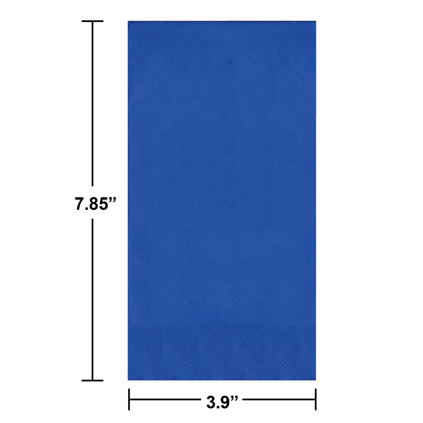 Blue napkin with dimensions labeled on a white background