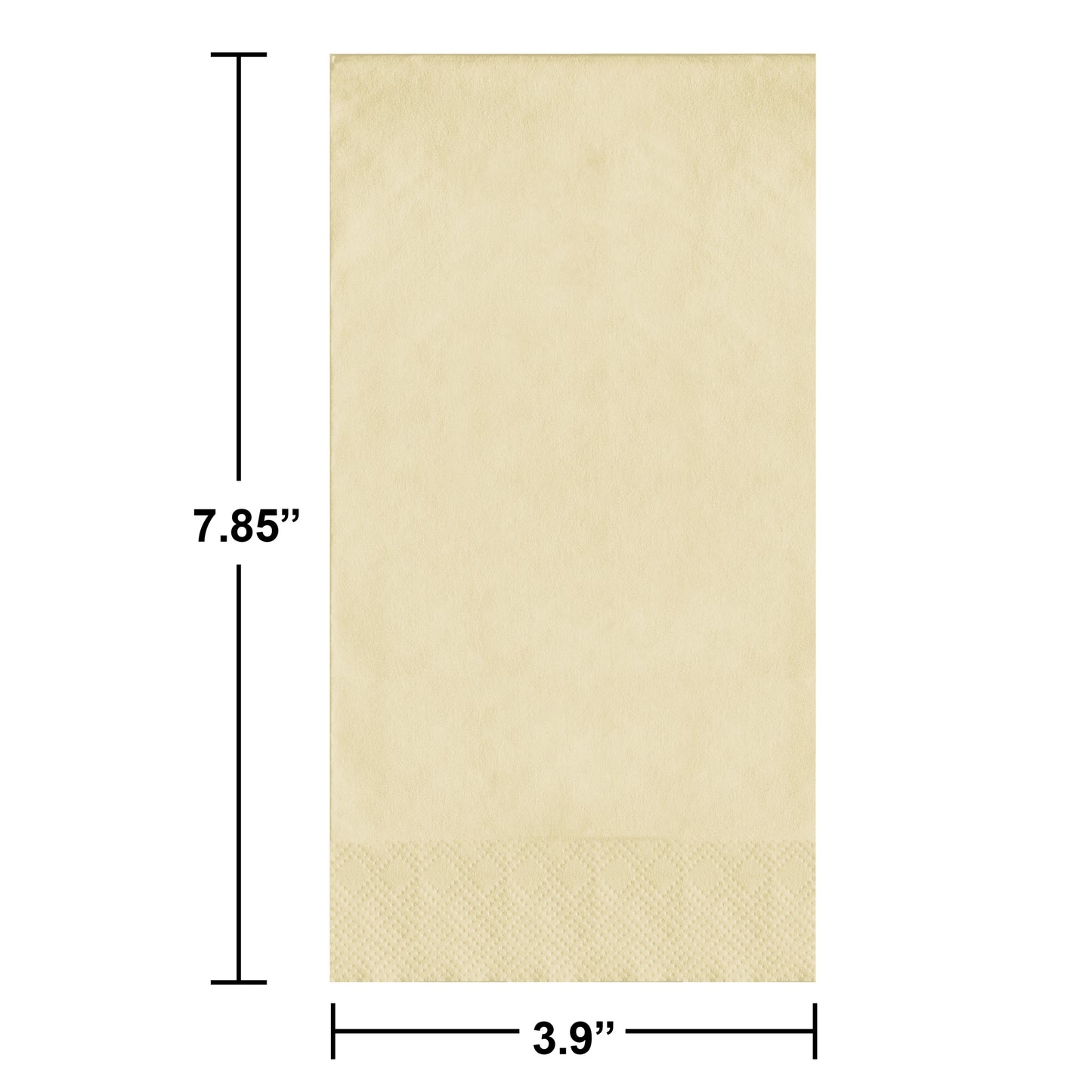Ivory pin embossed dinner napkin on a white background. Dimensions shown.