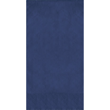 Navy blue pin embossed napkin on a white background