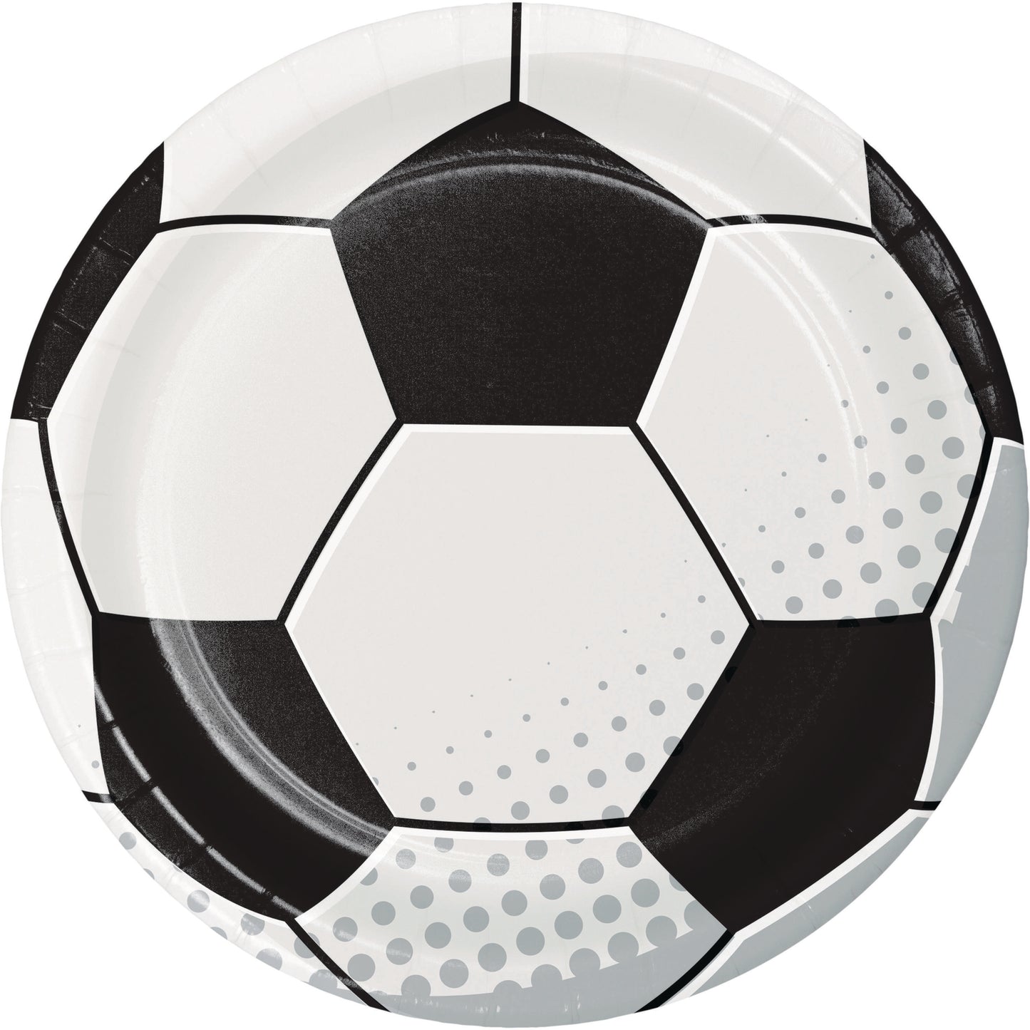 Soccer ball design paper plate on a white background