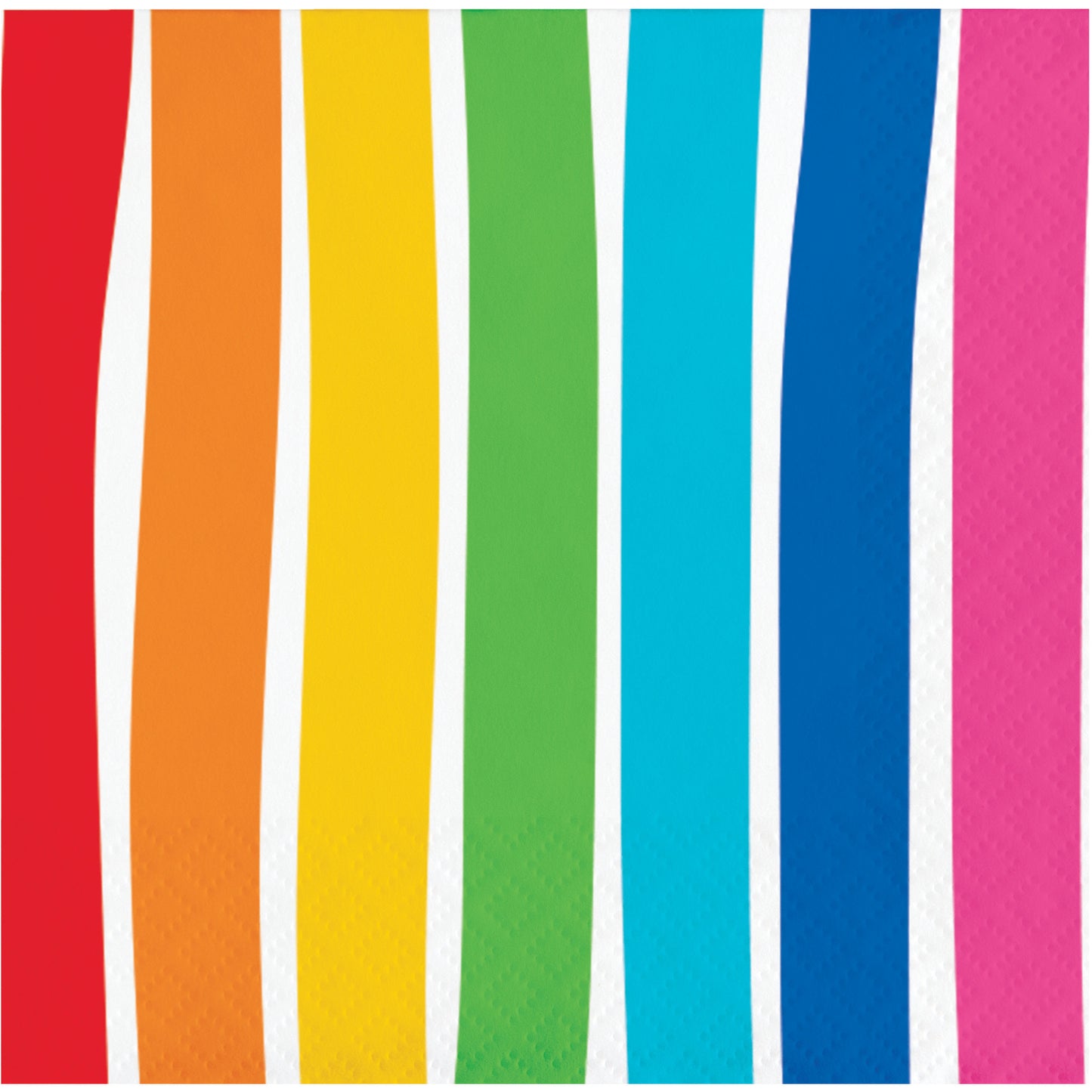 Napkin with stripes of red, orange, yellow, green, blue, and pink on a white background