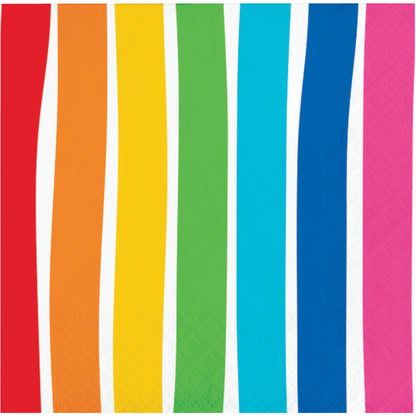 Napkin with stripes of red, orange, yellow, green, blue, and pink on a white background