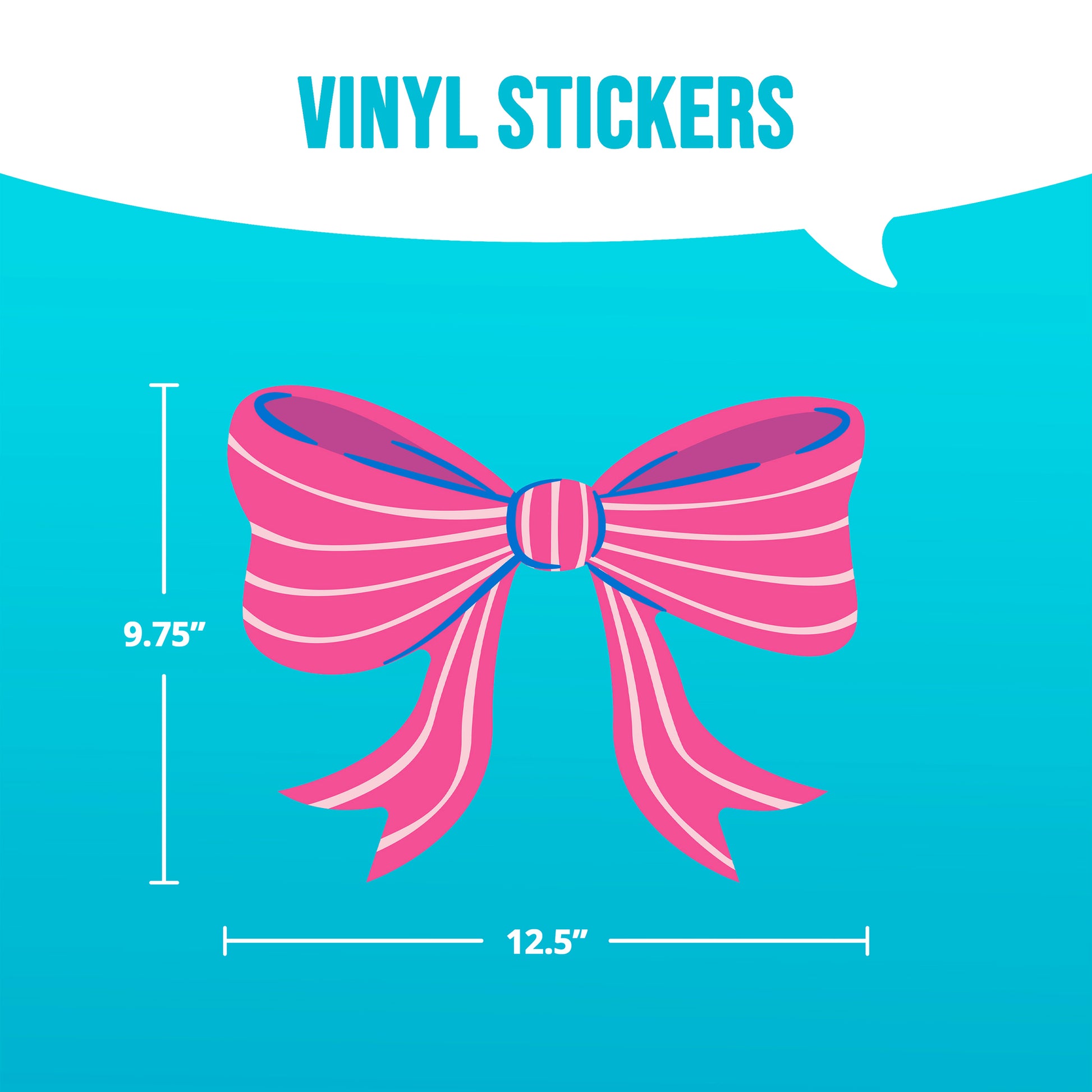 Pink bow wall decor with measurements on a blue background