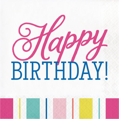 Napkin with "Happy Birthday!" on the front with colorful trim