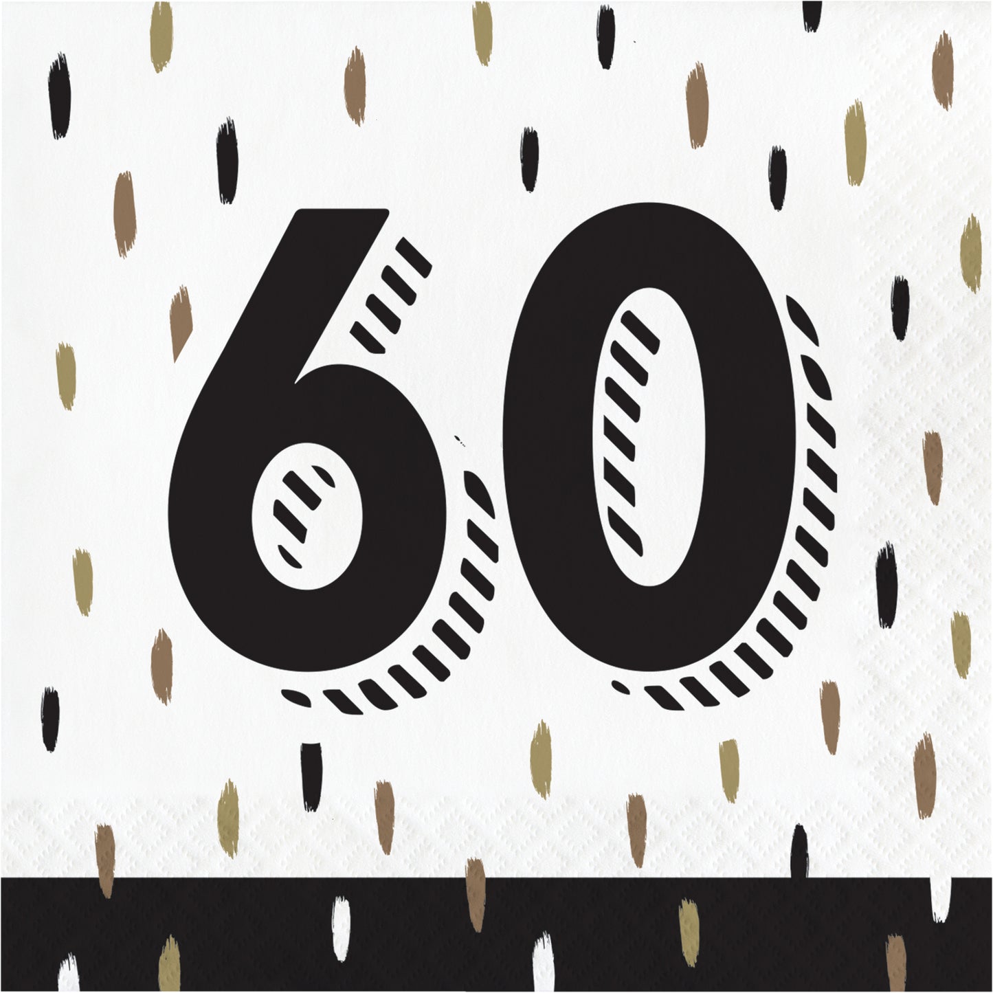 Napkin with the number '60' printed on it against a black and gold patterned background