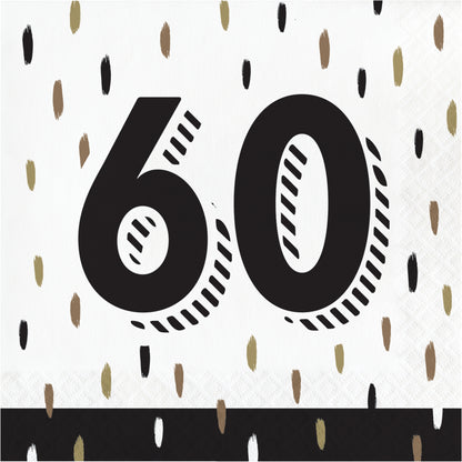 Napkin with the number '60' printed on it against a black and gold patterned background