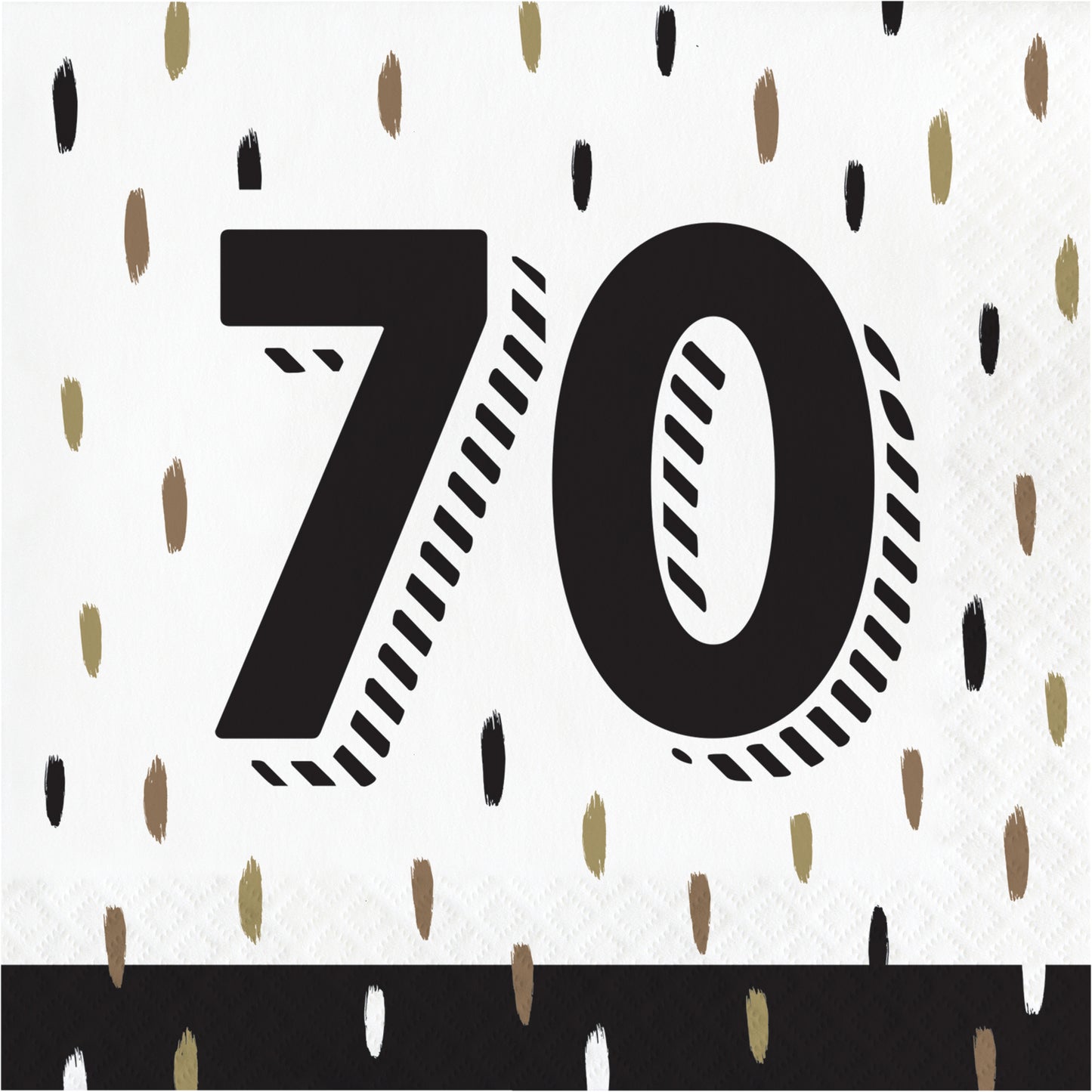 Napkin with number '70' on a decorative background with black and gold accents