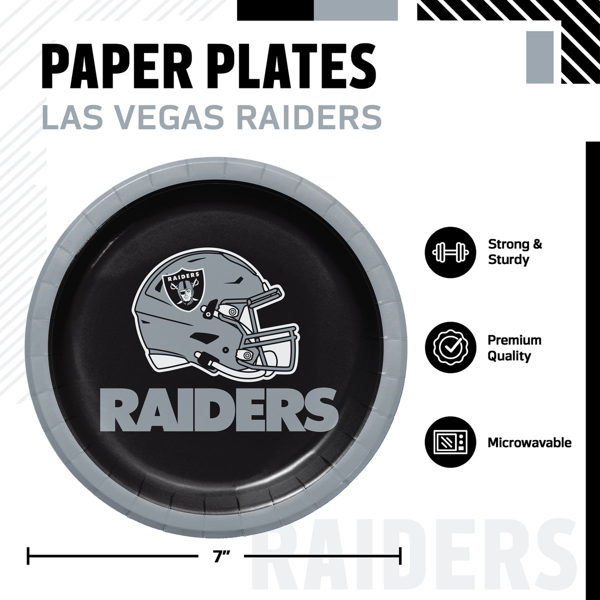 An infographic-style promotional graphic on a black background with white text and icons. It reads: 'CONVENIENT' with a speed clock icon, 'PREMIUM QUALITY' with a ribbon icon, and 'DISPOSABLE' with a trash can icon.
