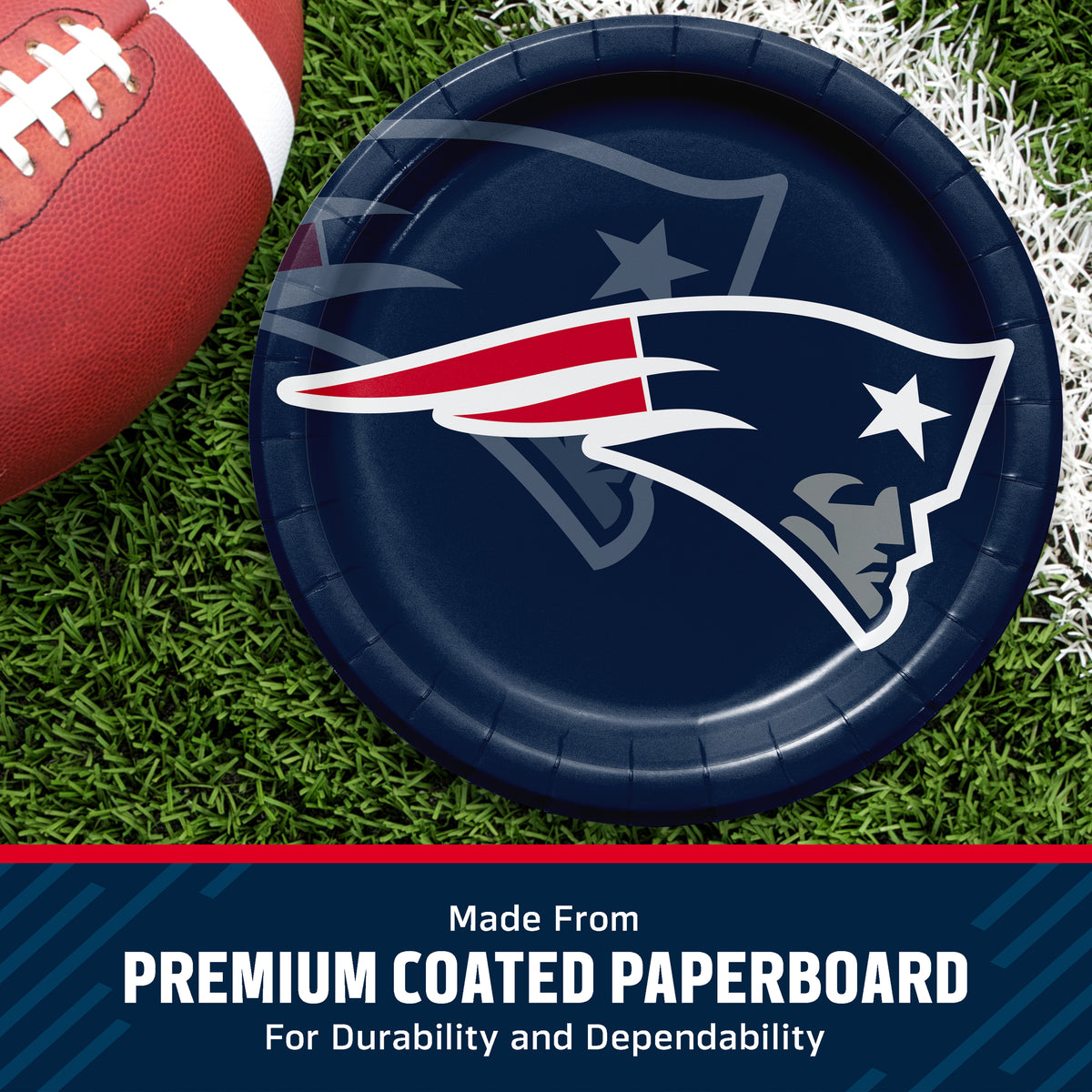 Officially Licensed New England Patriots NFL Football Dinner Plates 96 ct Bulk