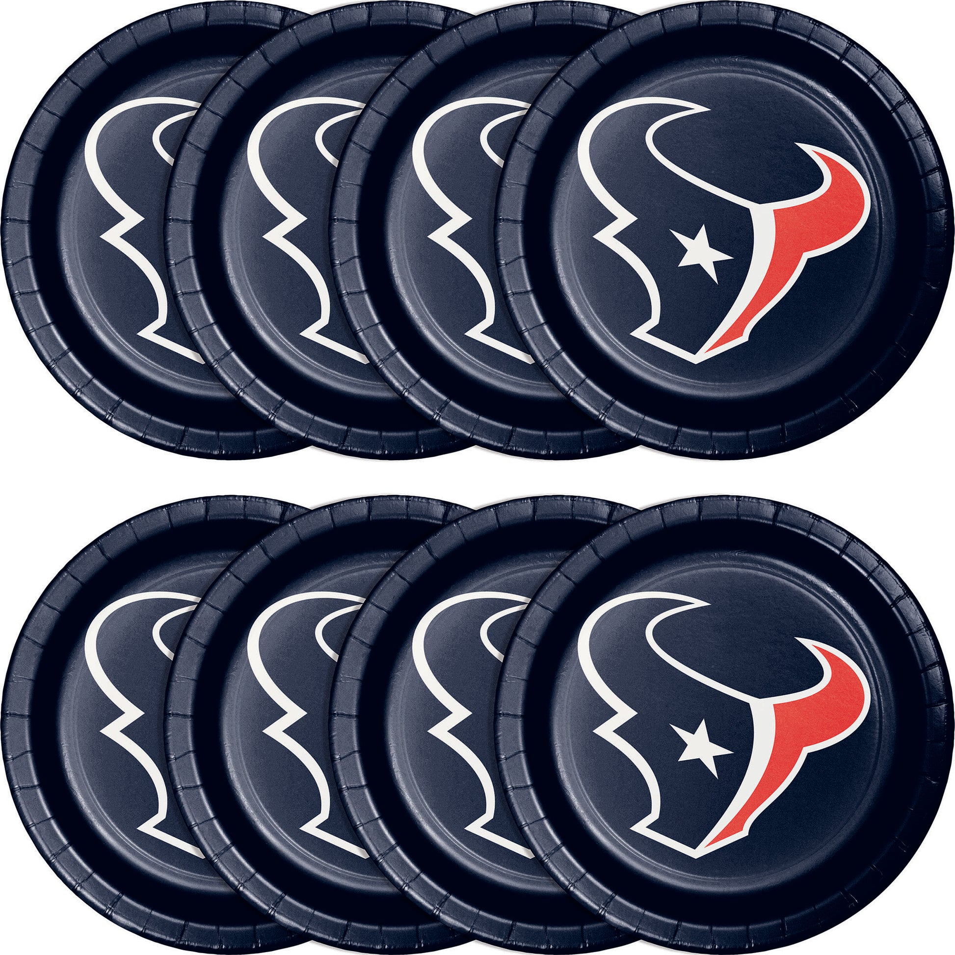 Set of paper plates with Houston Texans logo on a white background