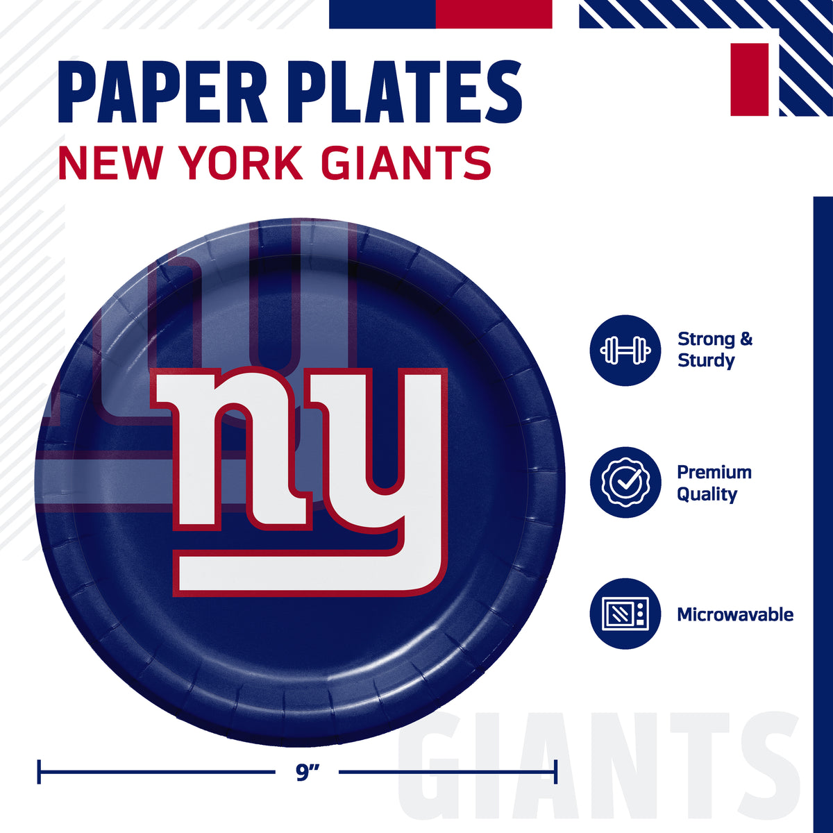 Officially Licensed New York Giants NFL Football Dinner Plates 96 ct Bulk