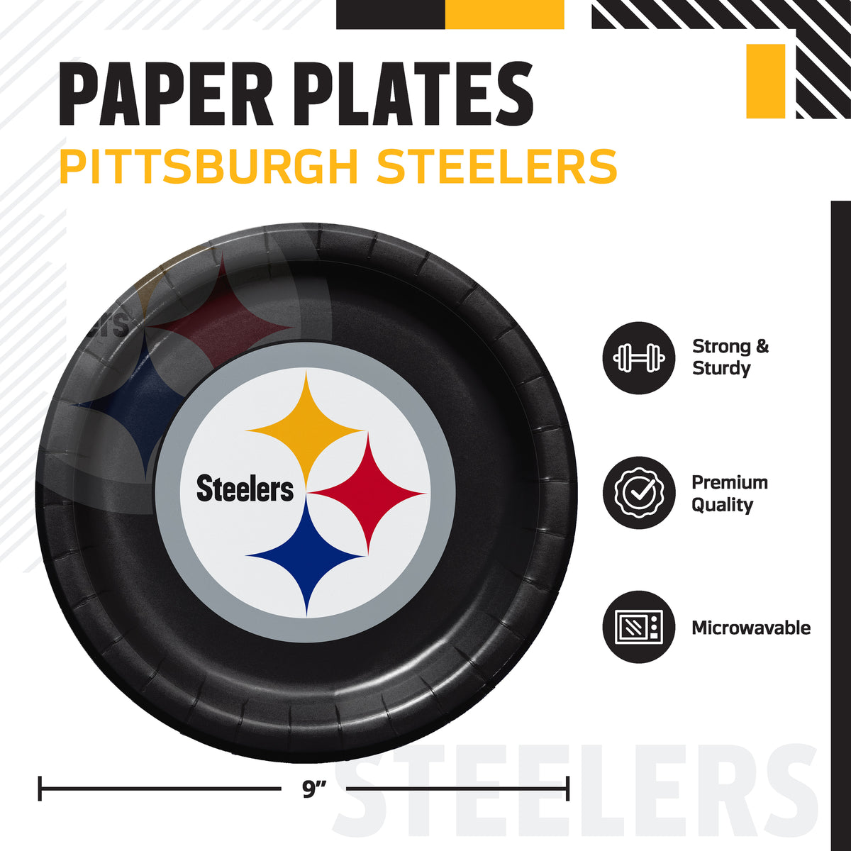 Officially Licensed Pittsburgh Steelers NFL Football Dinner Plates 96 ct Bulk