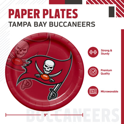 Officially Licensed Tampa Bay Buccaneers NFL Football Dinner Plates 96 ct Bulk