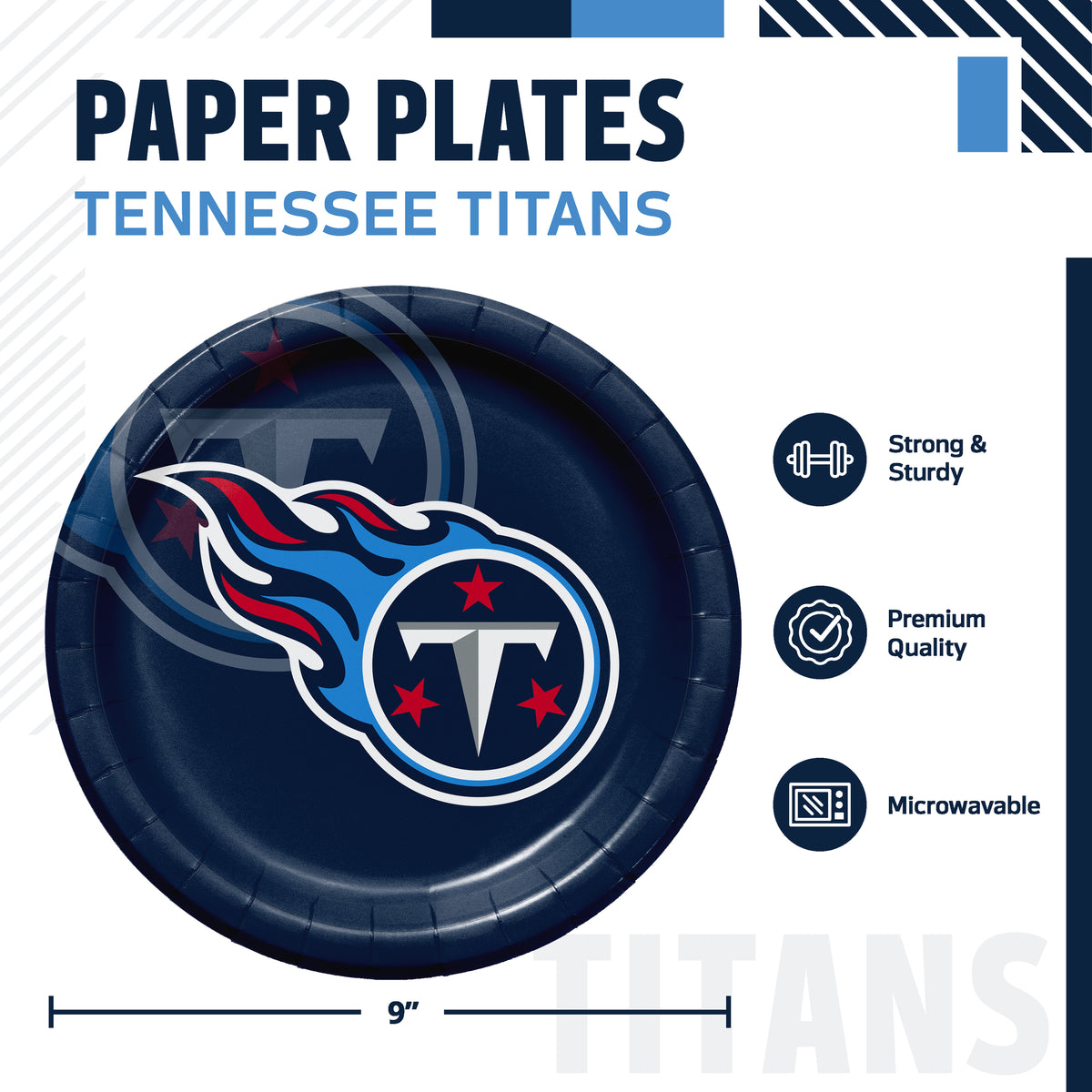 Officially Licensed Tennessee Titans NFL Football Dinner Plates 96 ct Bulk