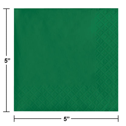 Emerald Green Beverage Napkins 3-Ply 500 ct Dimension Image